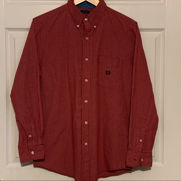 Bundle of 2 Button Down Collared Shirts Van Heusen Chaps Size Medium - Picture 5 of 11